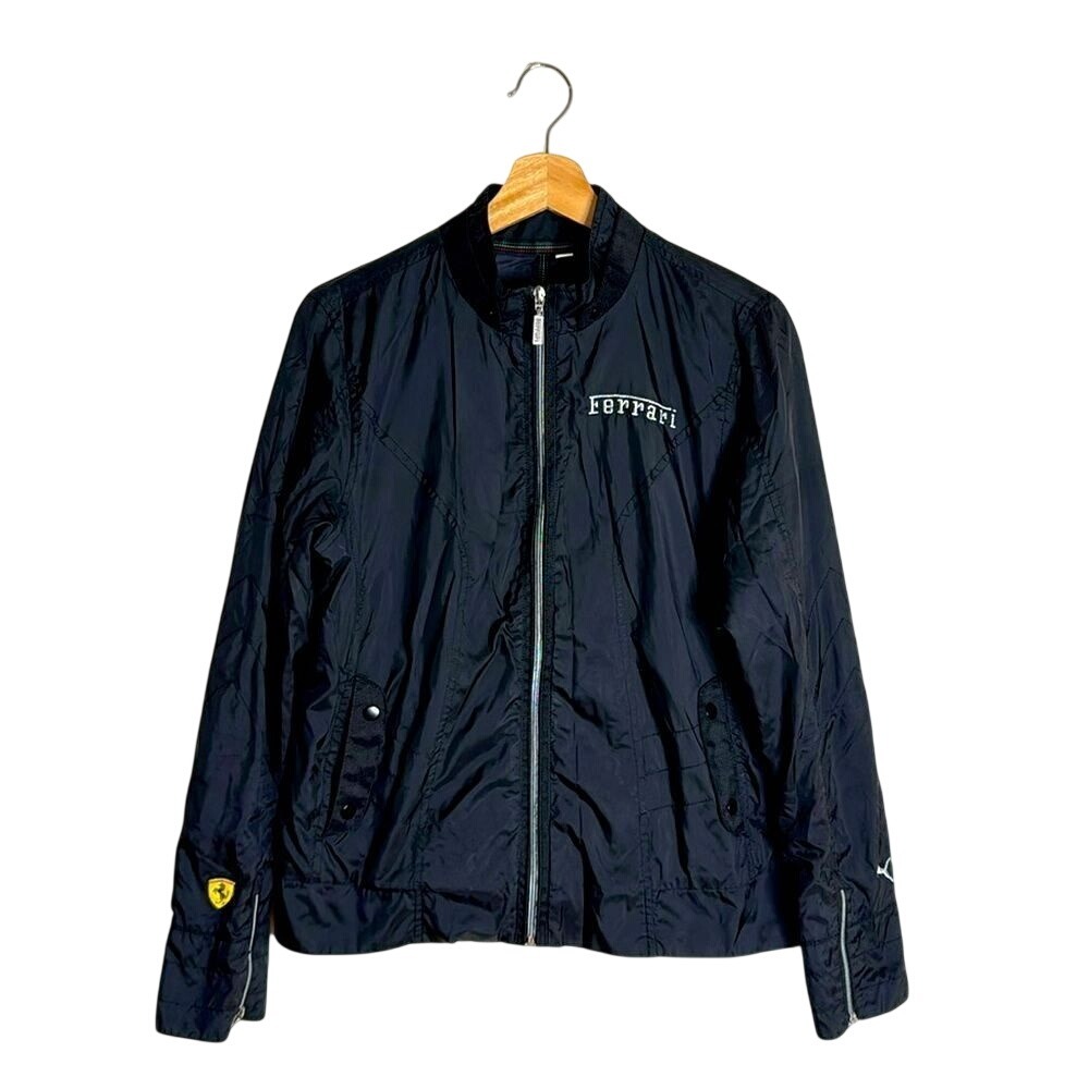 Puma Ferrari Women's Windbreaker Zip Up Car Jacket Black Size small